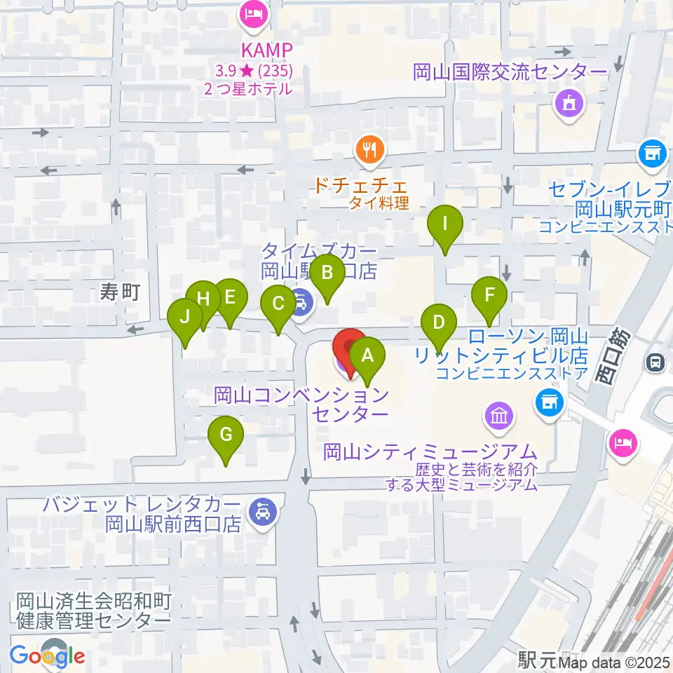 岡山コンベンションセンター周辺の駐車場・コインパーキング一覧地図