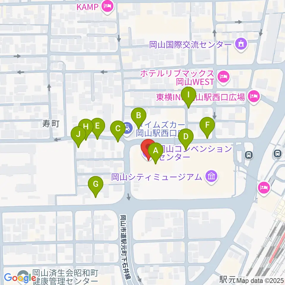 岡山コンベンションセンター周辺の駐車場・コインパーキング一覧地図