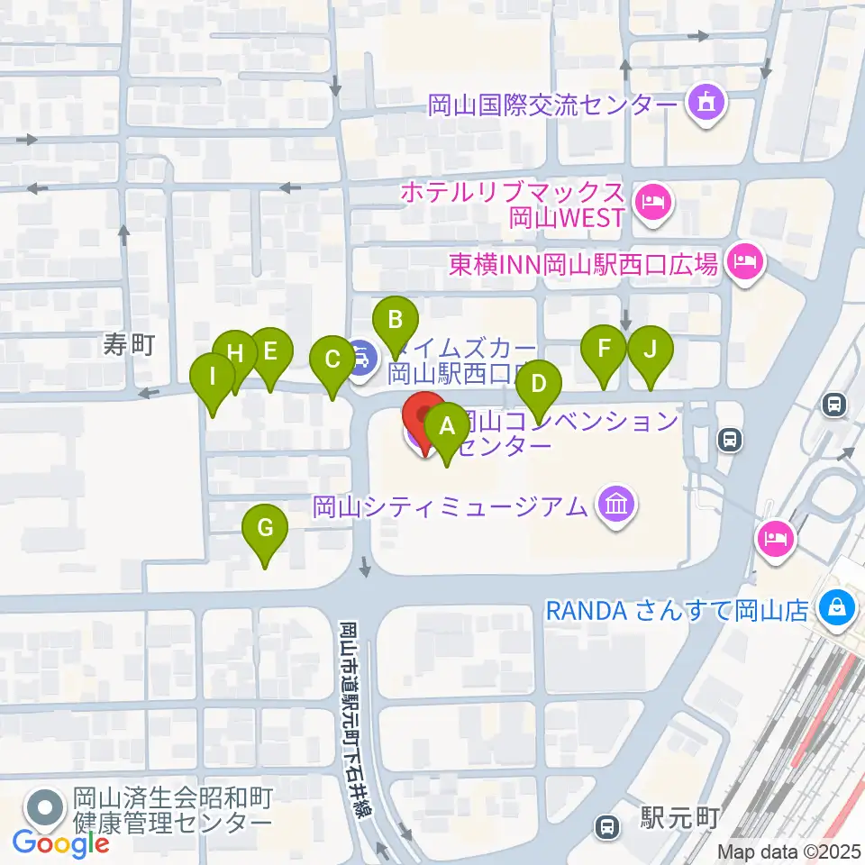 岡山コンベンションセンター周辺の駐車場・コインパーキング一覧地図
