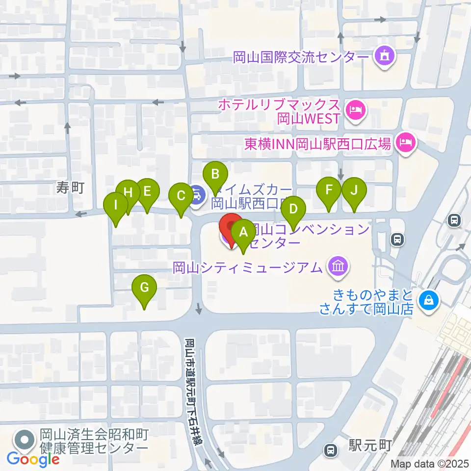 岡山コンベンションセンター周辺の駐車場・コインパーキング一覧地図