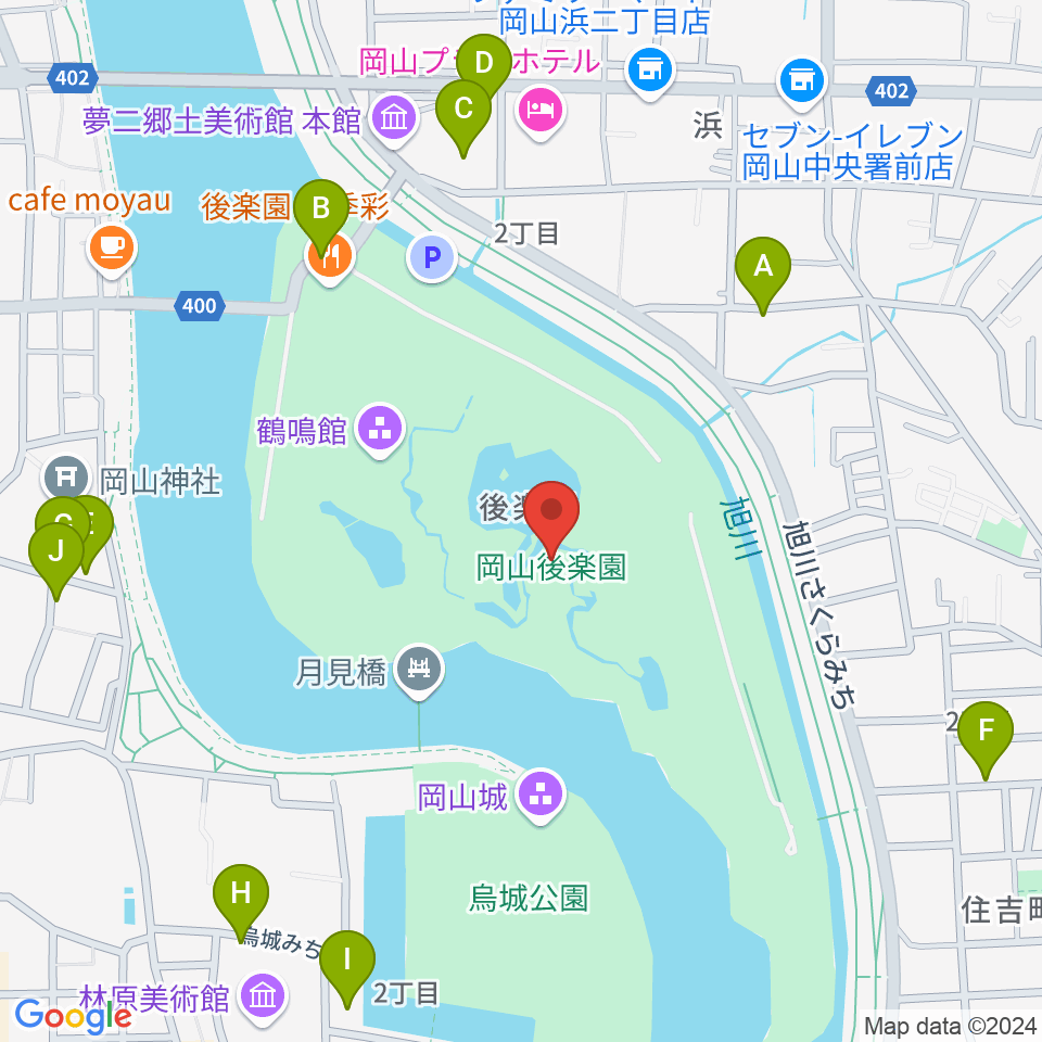 岡山後楽園周辺の駐車場・コインパーキング一覧地図