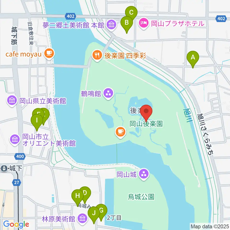 岡山後楽園周辺の駐車場・コインパーキング一覧地図