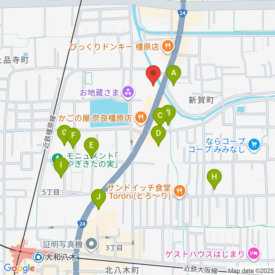 天理楽器 橿原本店・ホール音蔵周辺の駐車場・コインパーキング一覧地図