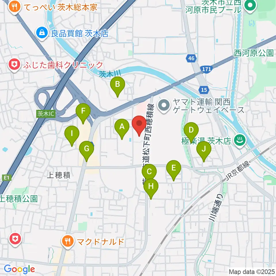 茨木市立生涯学習センターきらめき周辺の駐車場・コインパーキング一覧地図