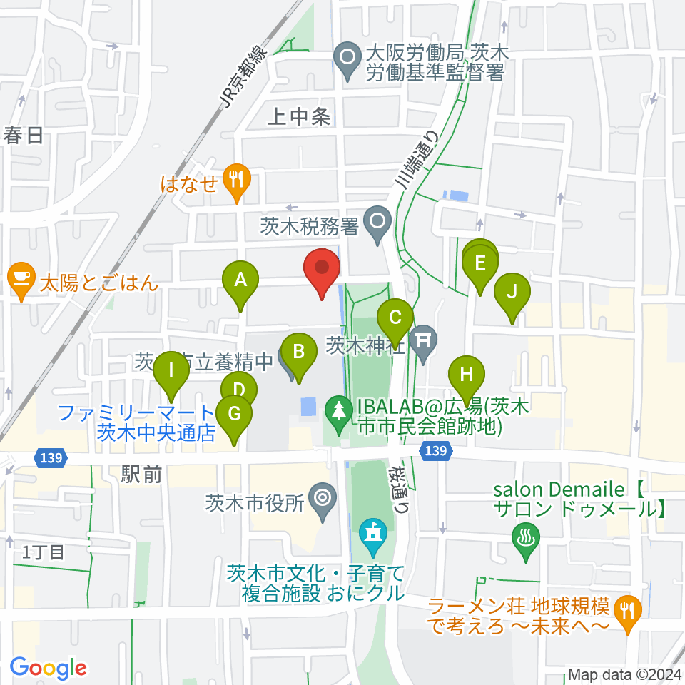 茨木市市民総合センター クリエイトセンター周辺の駐車場・コインパーキング一覧地図
