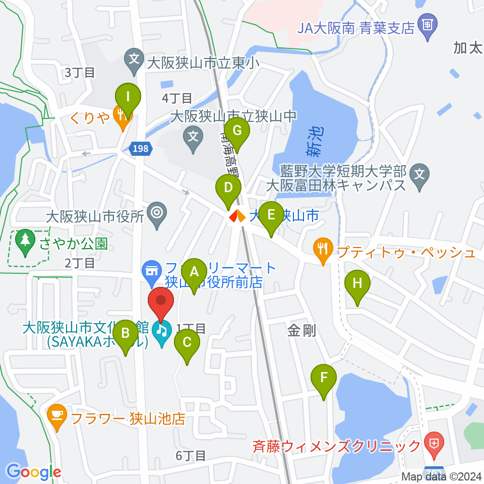 大阪狭山市文化会館 SAYAKAホール周辺の駐車場・コインパーキング一覧地図