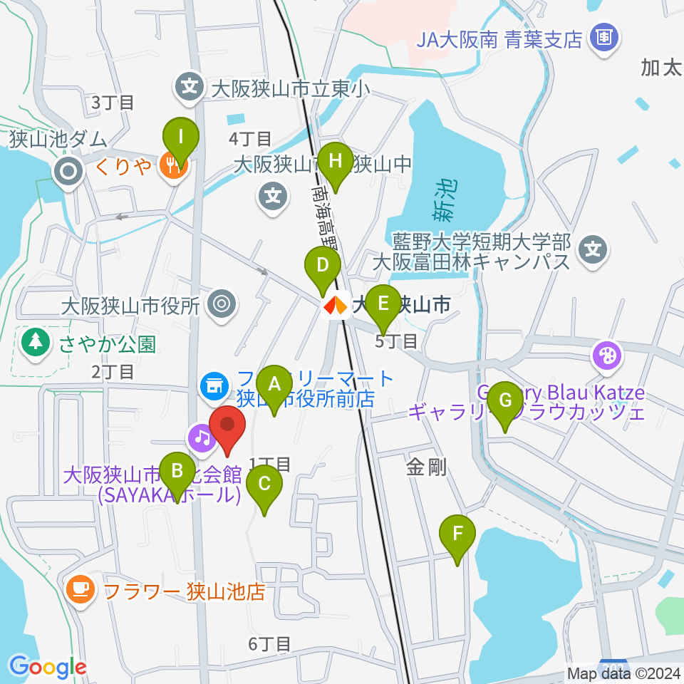 大阪狭山市文化会館 SAYAKAホール周辺の駐車場・コインパーキング一覧地図