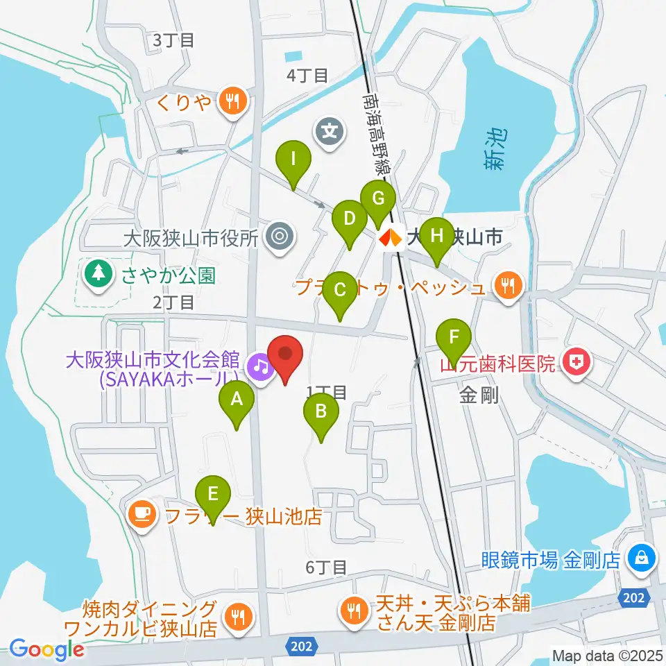 大阪狭山市文化会館 SAYAKAホール周辺の駐車場・コインパーキング一覧地図
