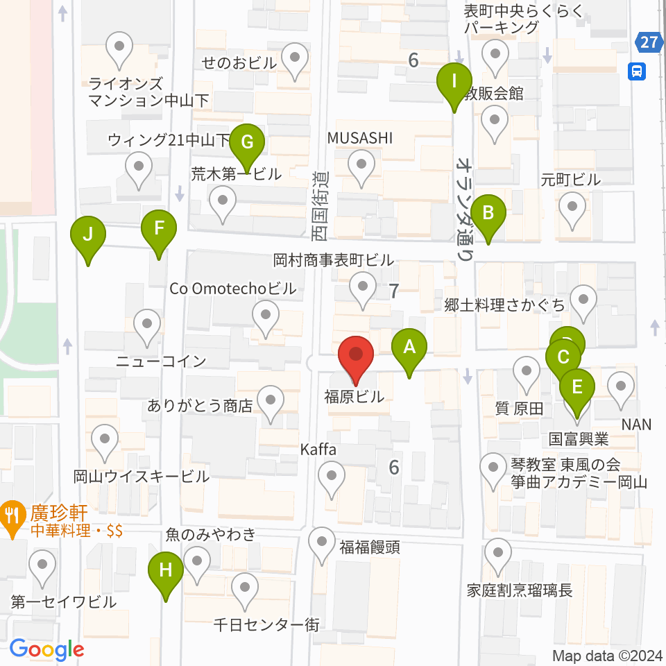 岡山Bird周辺の駐車場・コインパーキング一覧地図