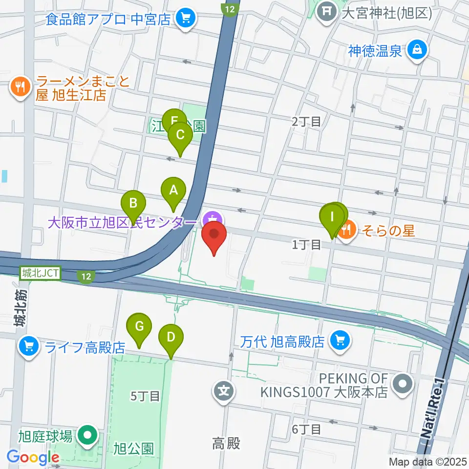 大阪市立旭区民センター周辺の駐車場・コインパーキング一覧地図