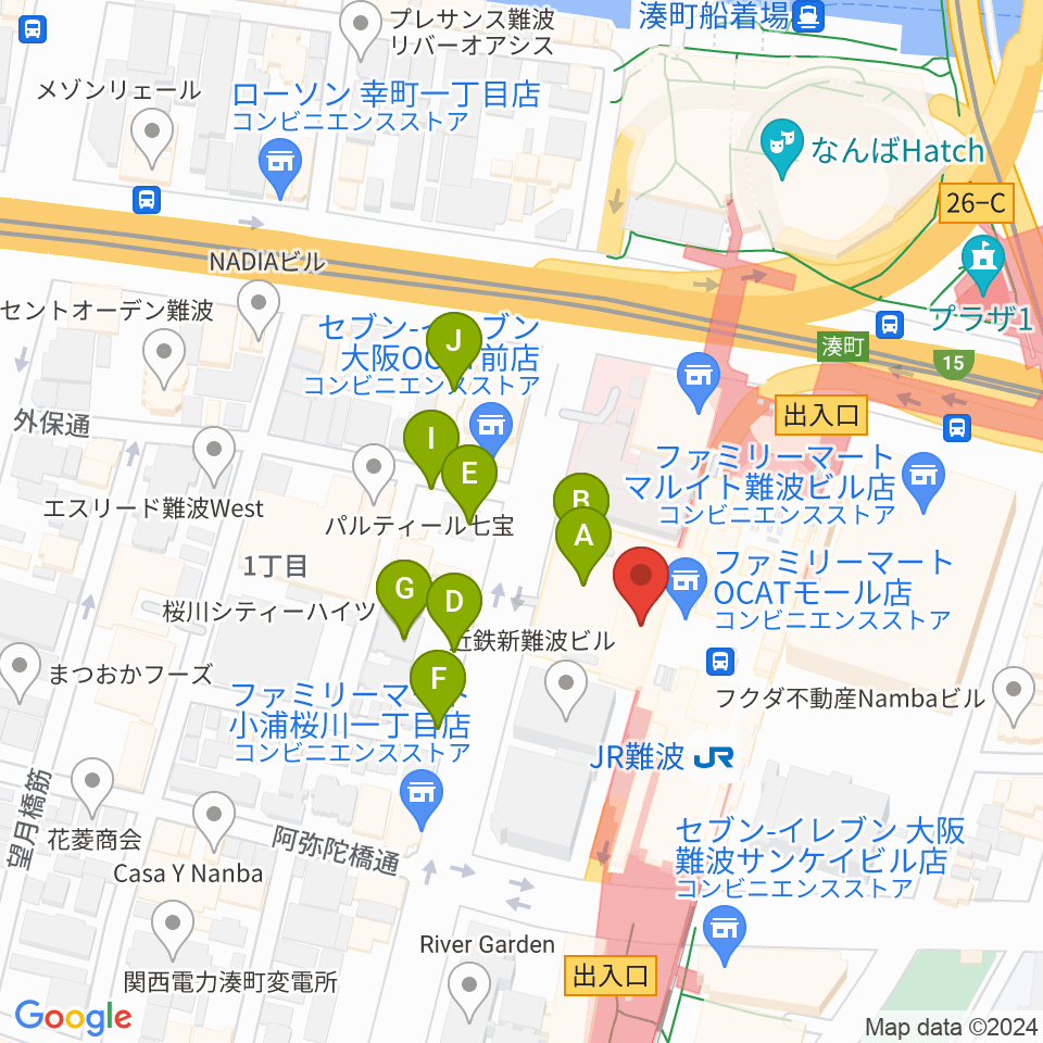 難波市民学習センター周辺の駐車場・コインパーキング一覧地図