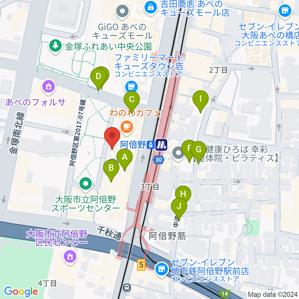 阿倍野市民学習センター周辺の駐車場・コインパーキング一覧地図