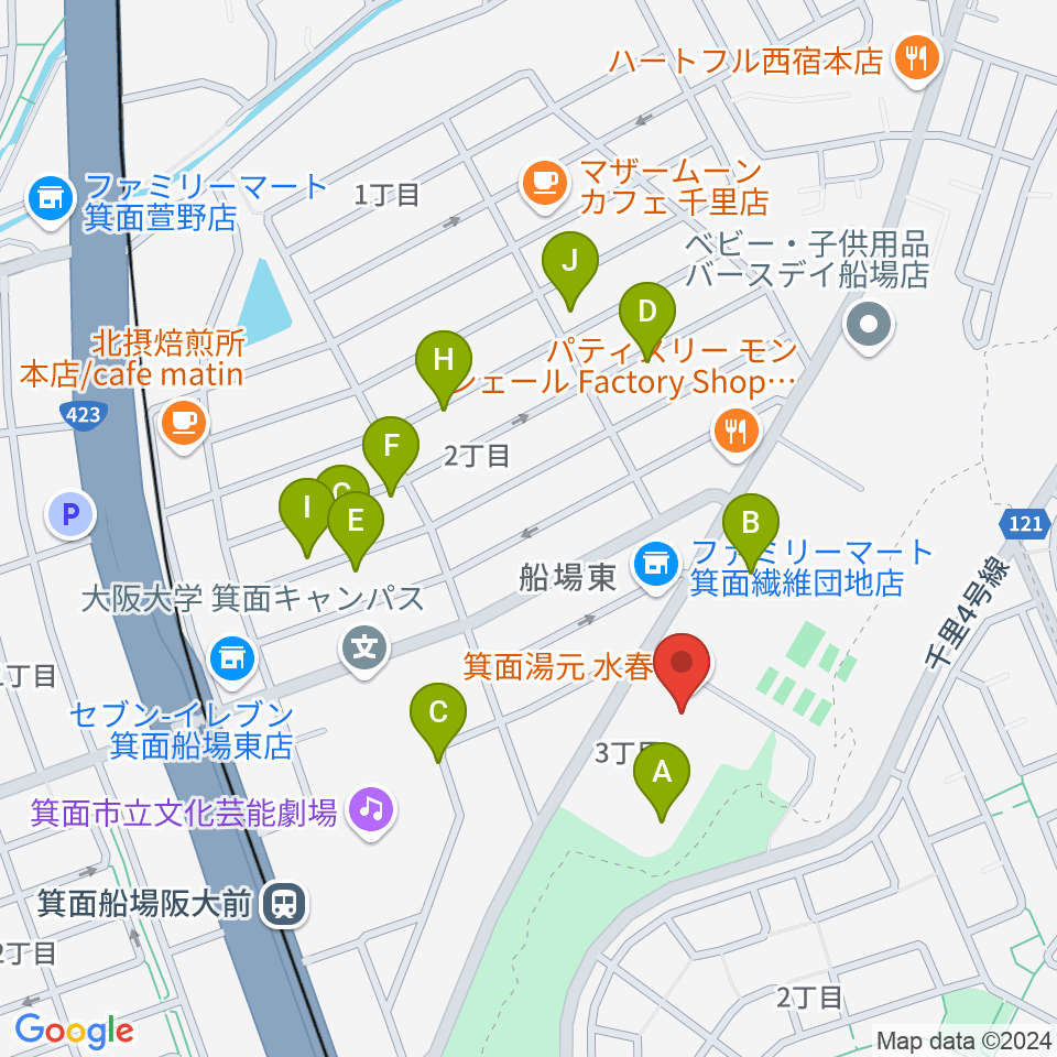 Bb箕面船場店周辺の駐車場・コインパーキング一覧地図