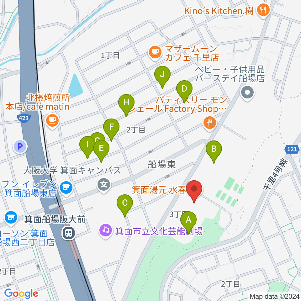 Bb箕面船場店周辺の駐車場・コインパーキング一覧地図