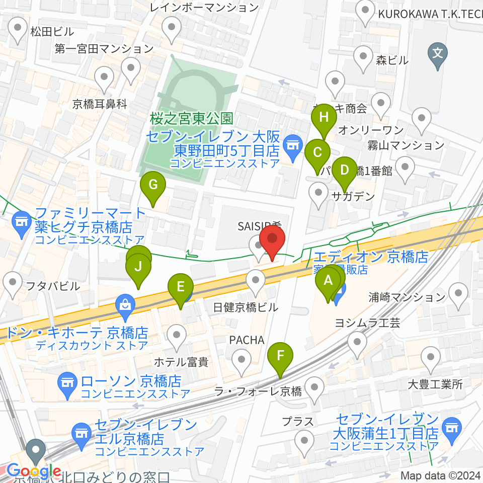 京橋セブンデイズ周辺の駐車場・コインパーキング一覧地図