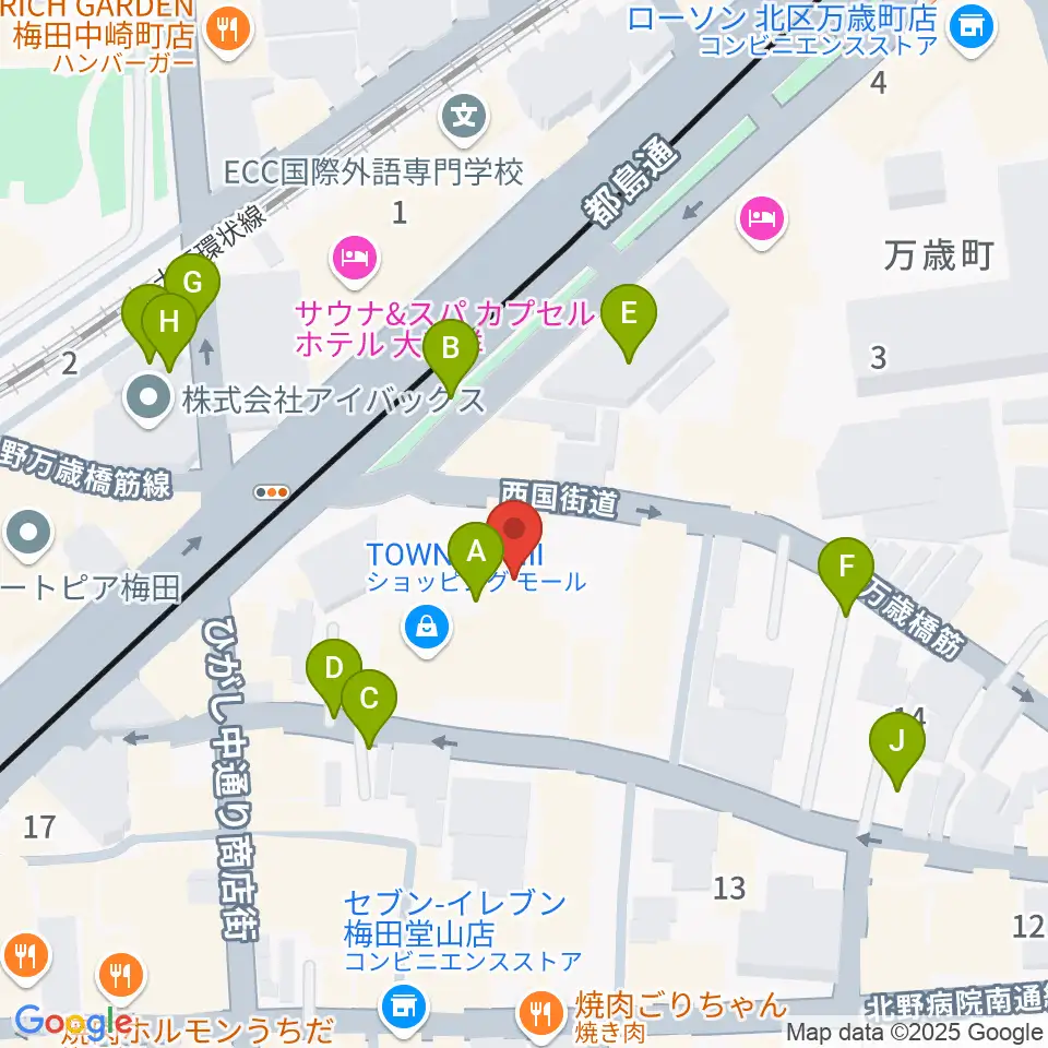 梅田アクトスリーホール周辺の駐車場・コインパーキング一覧地図