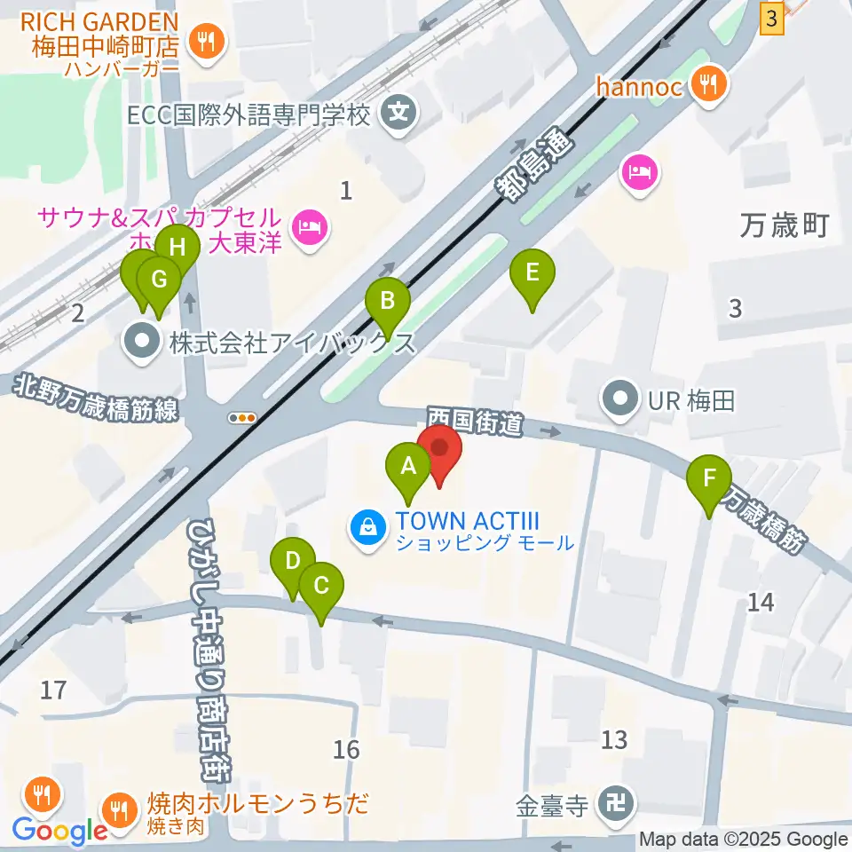 梅田アクトスリーホール周辺の駐車場・コインパーキング一覧地図