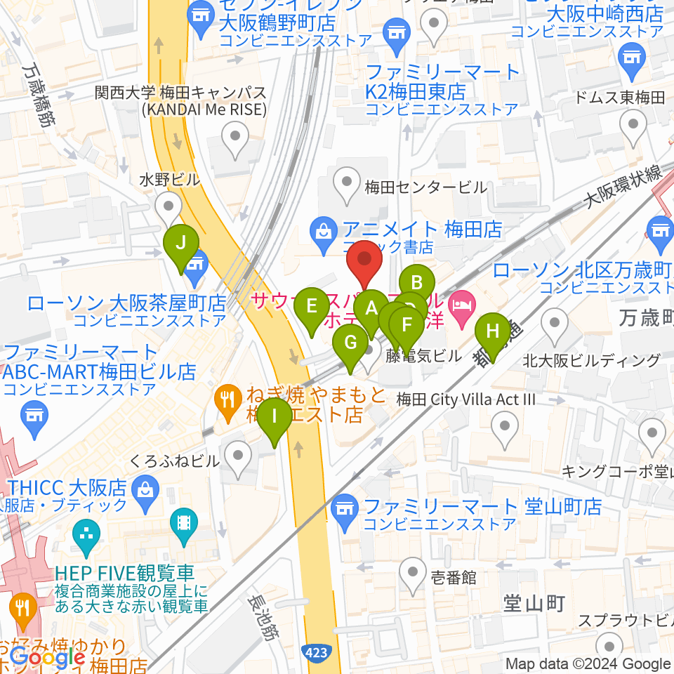 梅田クリスタルホール周辺の駐車場・コインパーキング一覧地図