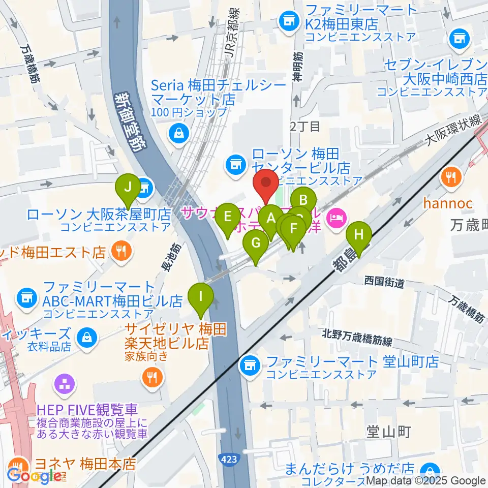 梅田クリスタルホール周辺の駐車場・コインパーキング一覧地図