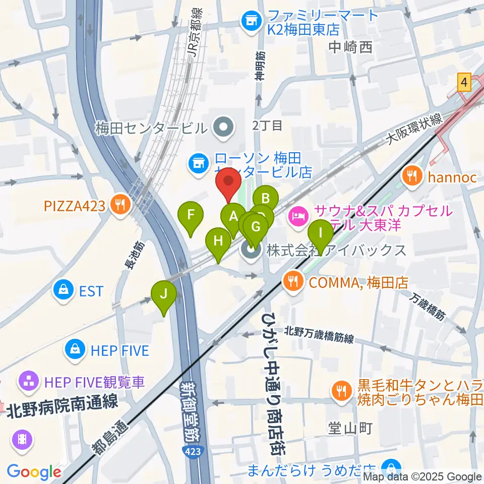 梅田クリスタルホール周辺の駐車場・コインパーキング一覧地図