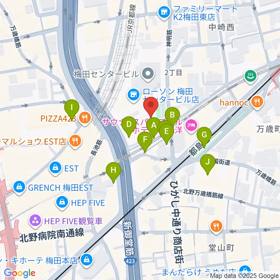 梅田クリスタルホール周辺の駐車場・コインパーキング一覧地図