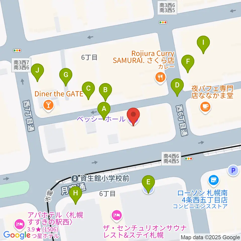 BESSIE HALL周辺の駐車場・コインパーキング一覧地図