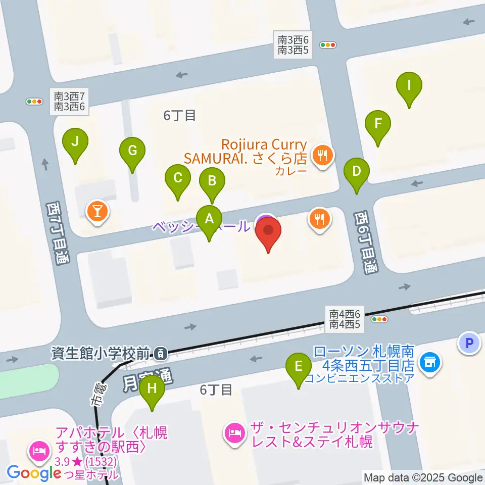 BESSIE HALL周辺の駐車場・コインパーキング一覧地図