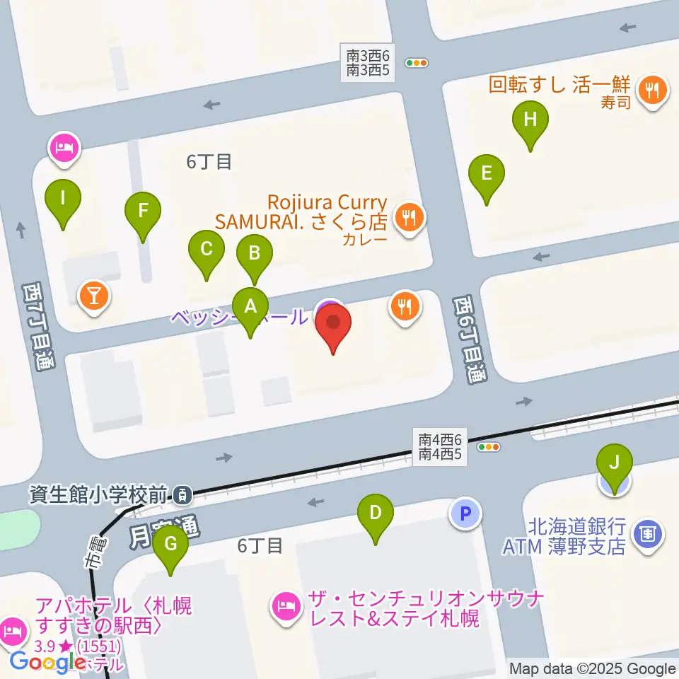 BESSIE HALL周辺の駐車場・コインパーキング一覧地図