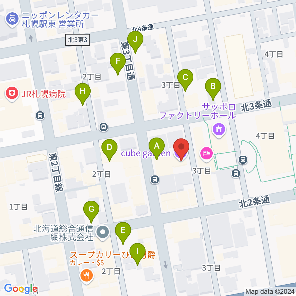 札幌cube garden周辺の駐車場・コインパーキング一覧地図