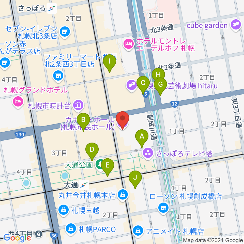 カナモトホール（札幌市民ホール）周辺の駐車場・コインパーキング一覧地図