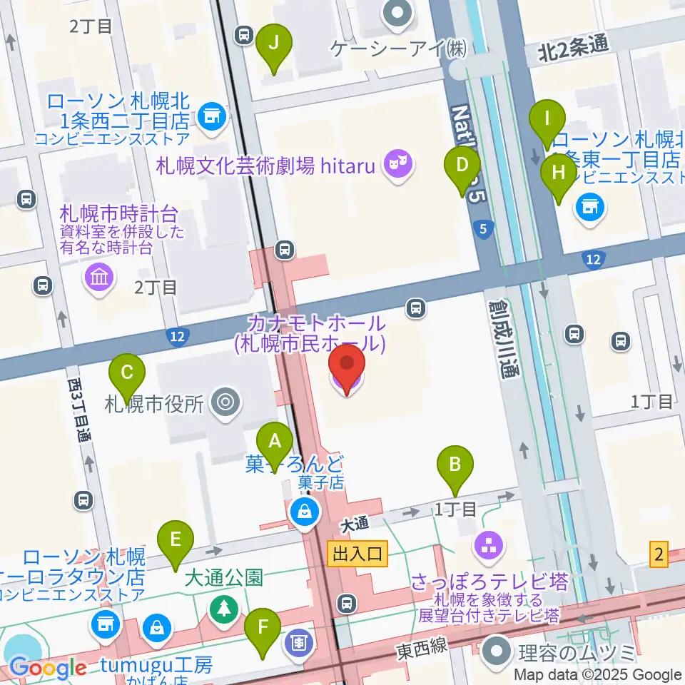 カナモトホール（札幌市民ホール）周辺の駐車場・コインパーキング一覧地図
