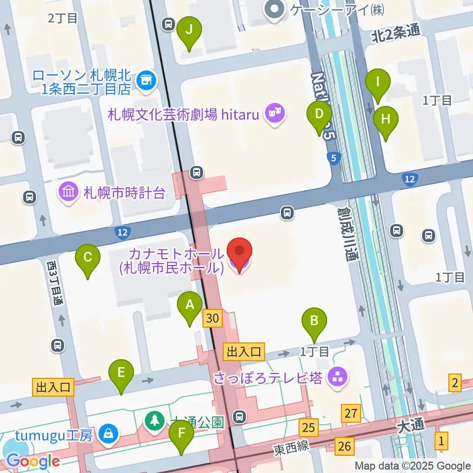 カナモトホール(札幌市民ホール)周辺の駐車場・コインパーキング一覧地図