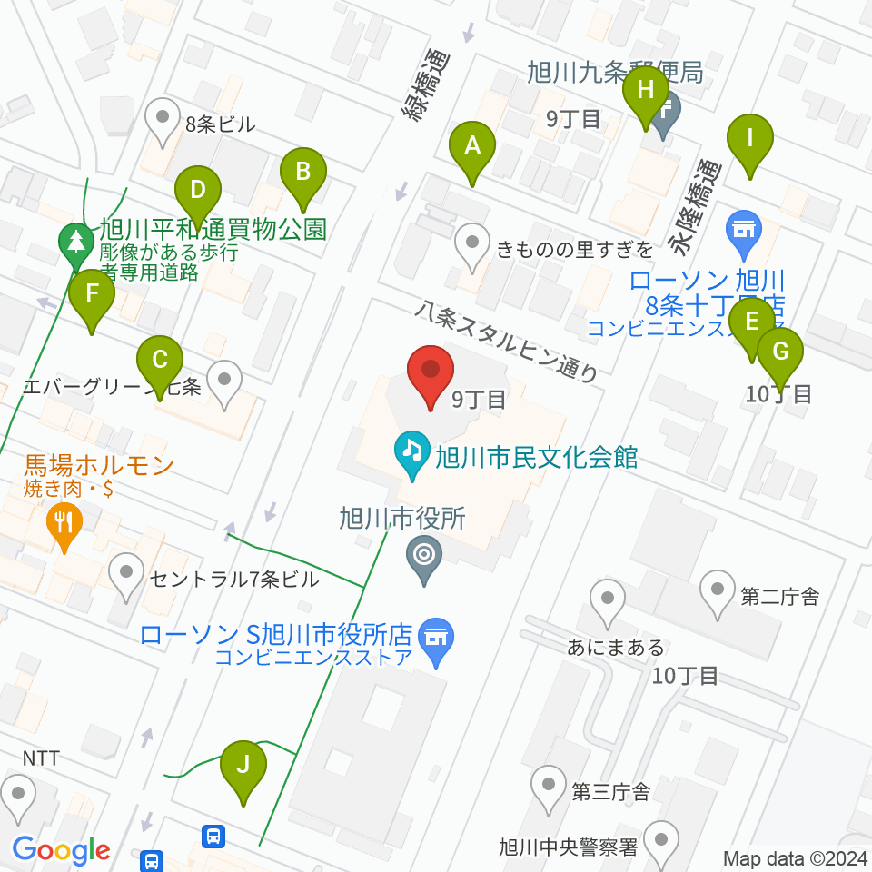 旭川市民文化会館周辺の駐車場・コインパーキング一覧地図