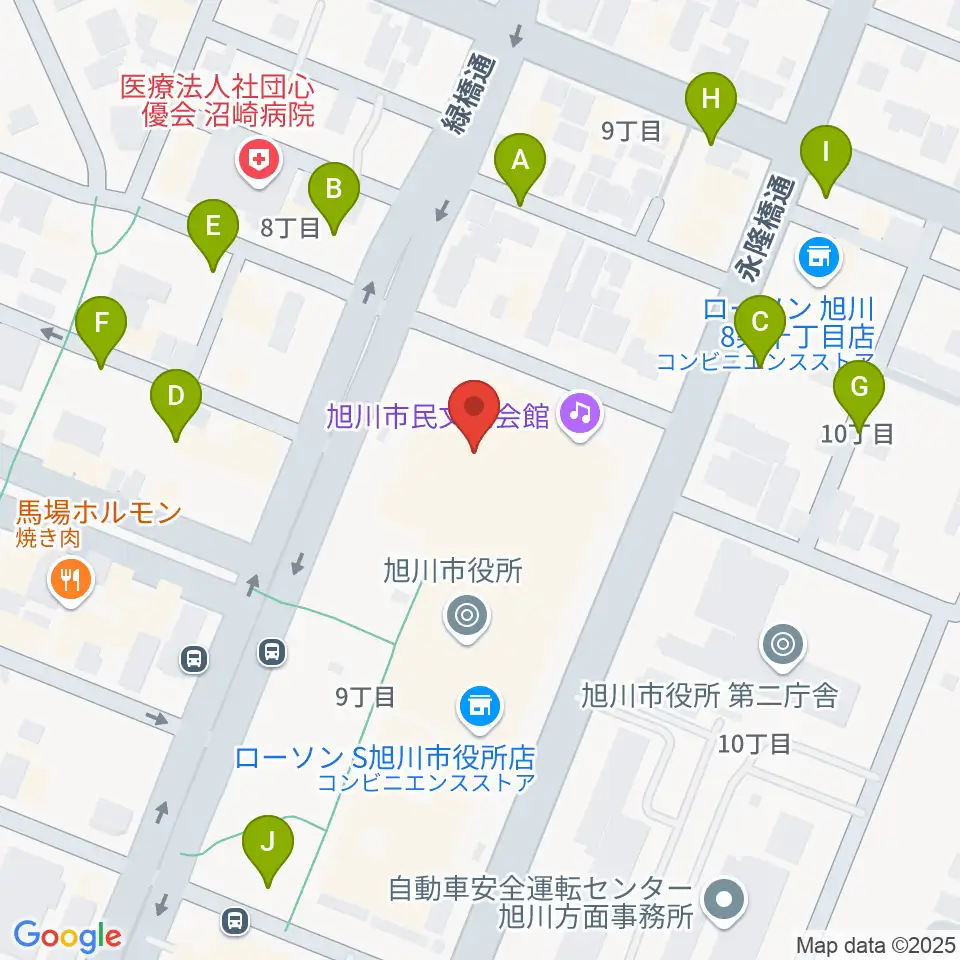 旭川市民文化会館周辺の駐車場・コインパーキング一覧地図