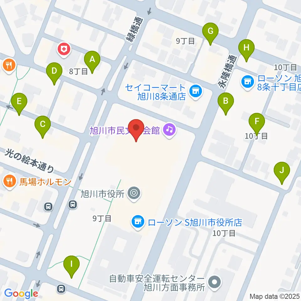 旭川市民文化会館周辺の駐車場・コインパーキング一覧地図