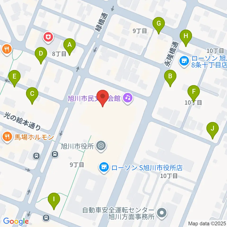 旭川市民文化会館周辺の駐車場・コインパーキング一覧地図