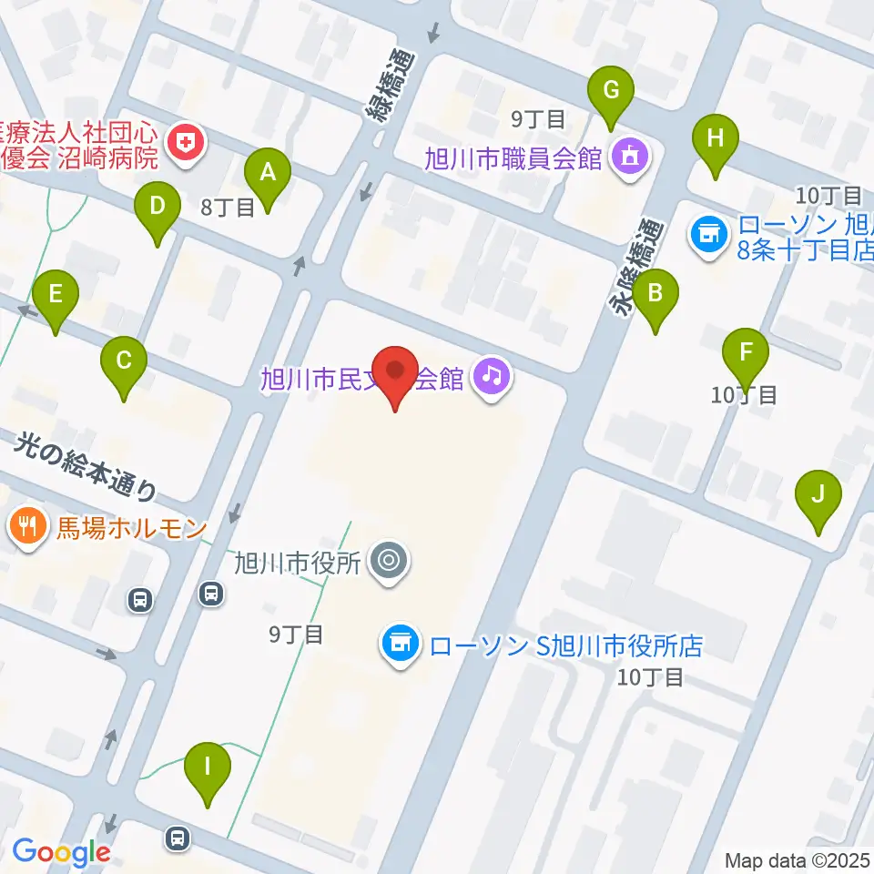 旭川市民文化会館周辺の駐車場・コインパーキング一覧地図