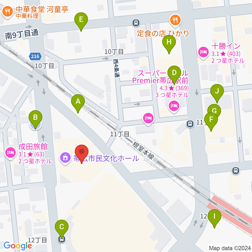 帯広市民文化ホール周辺の駐車場・コインパーキング一覧地図