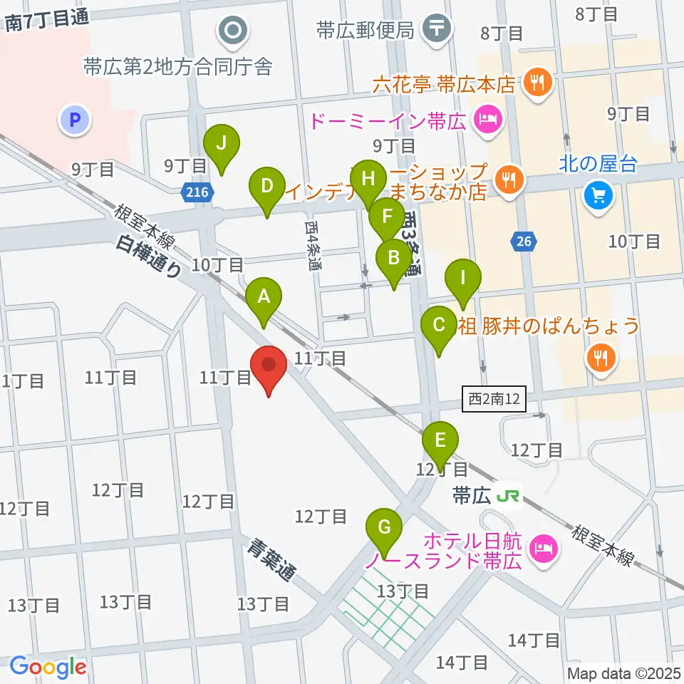 帯広市民文化ホール周辺の駐車場・コインパーキング一覧地図