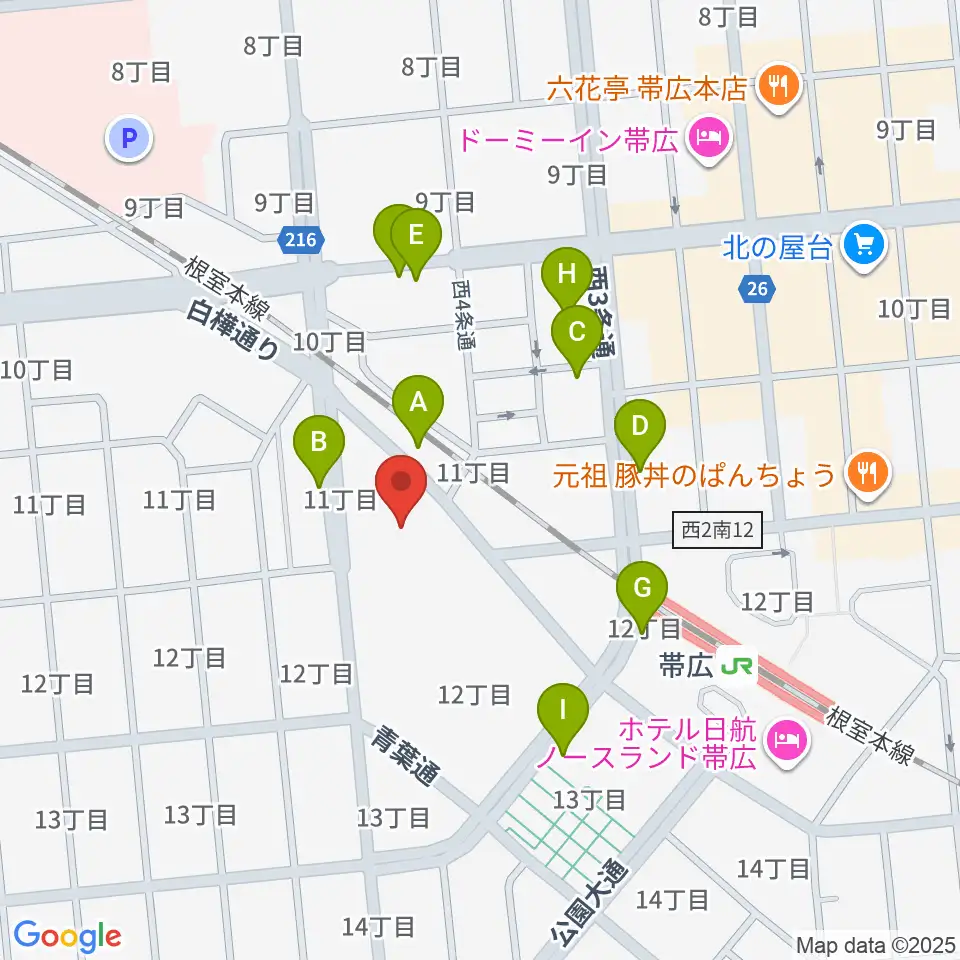 帯広市民文化ホール周辺の駐車場・コインパーキング一覧地図