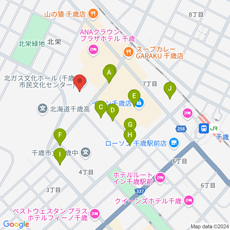 千歳市民文化センター 北ガス文化ホール周辺の駐車場・コインパーキング一覧地図