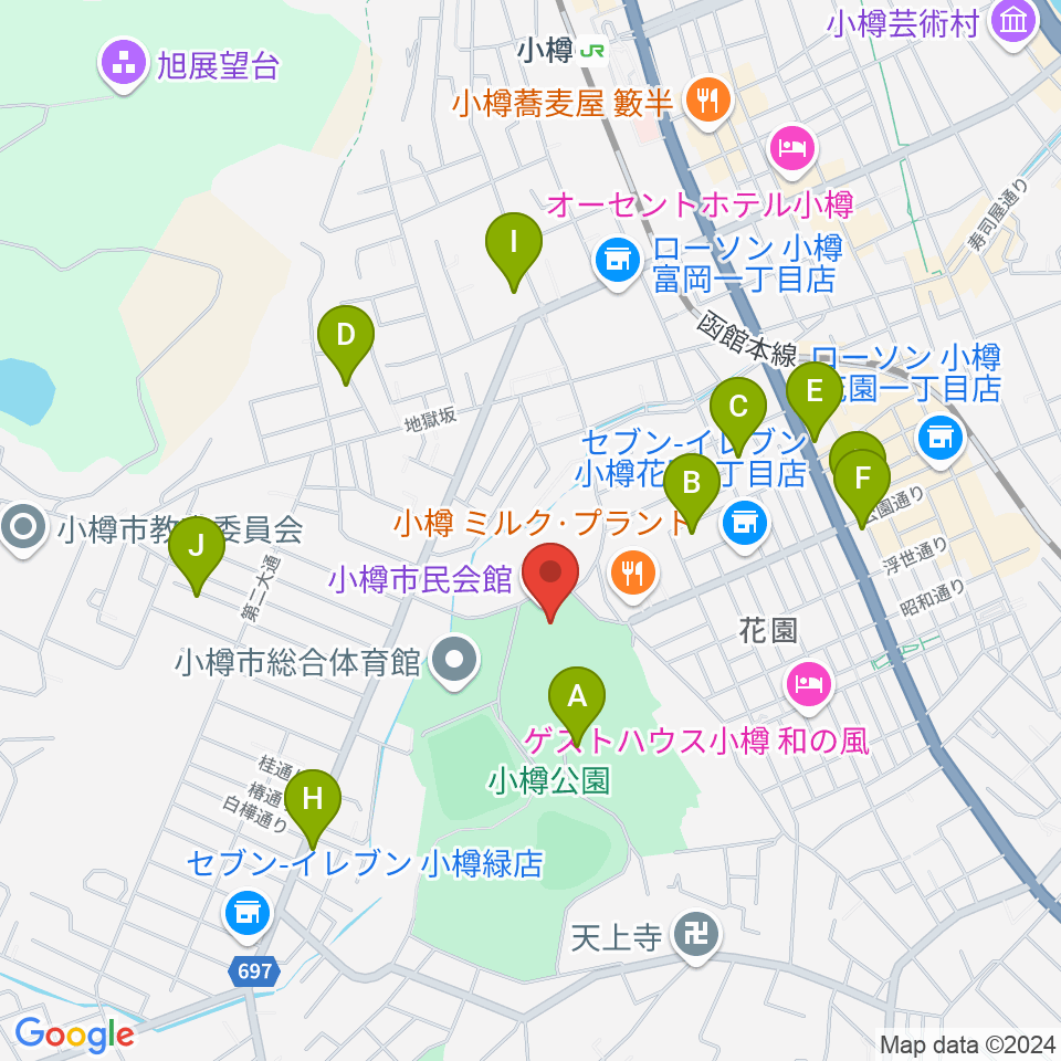 小樽市民会館周辺の駐車場・コインパーキング一覧地図