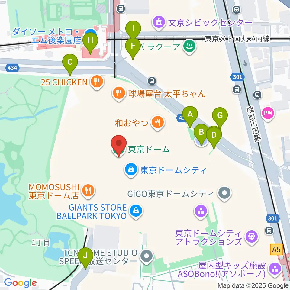 東京ドーム周辺の駐車場・コインパーキング一覧地図