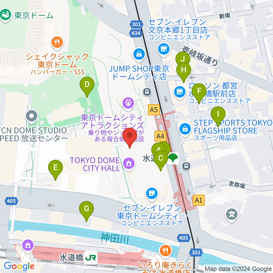 東京ドームシティホール周辺の駐車場・コインパーキング一覧地図