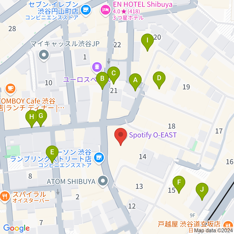 渋谷Spotify O-EAST周辺の駐車場・コインパーキング一覧地図