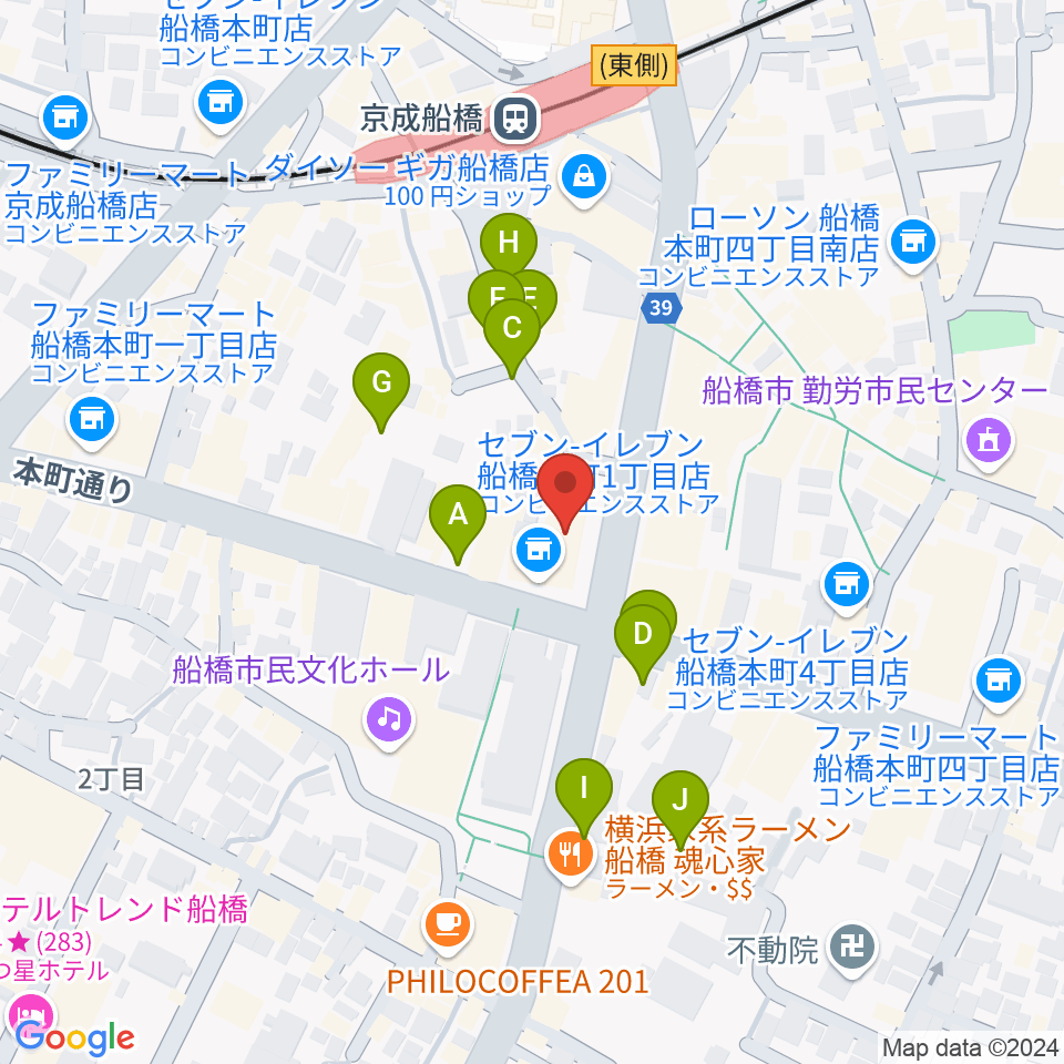 伊藤楽器 船橋本店周辺の駐車場・コインパーキング一覧地図