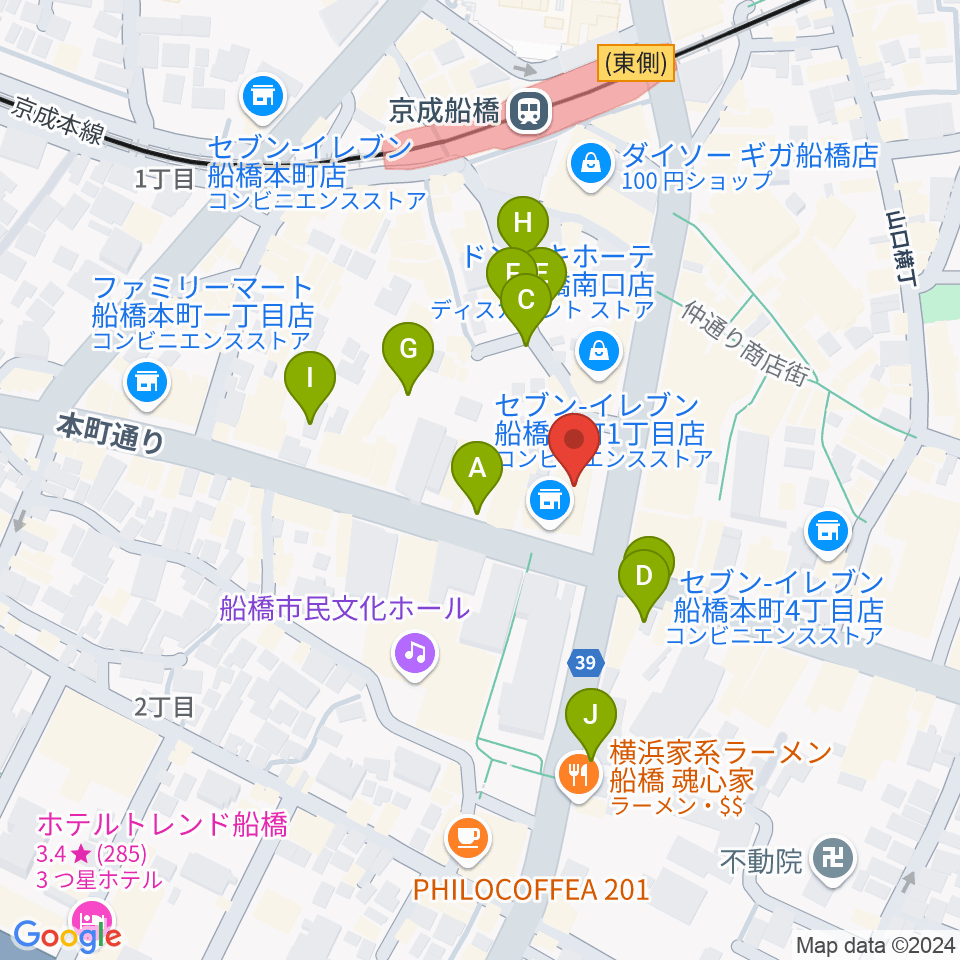 伊藤楽器 船橋本店周辺の駐車場・コインパーキング一覧地図