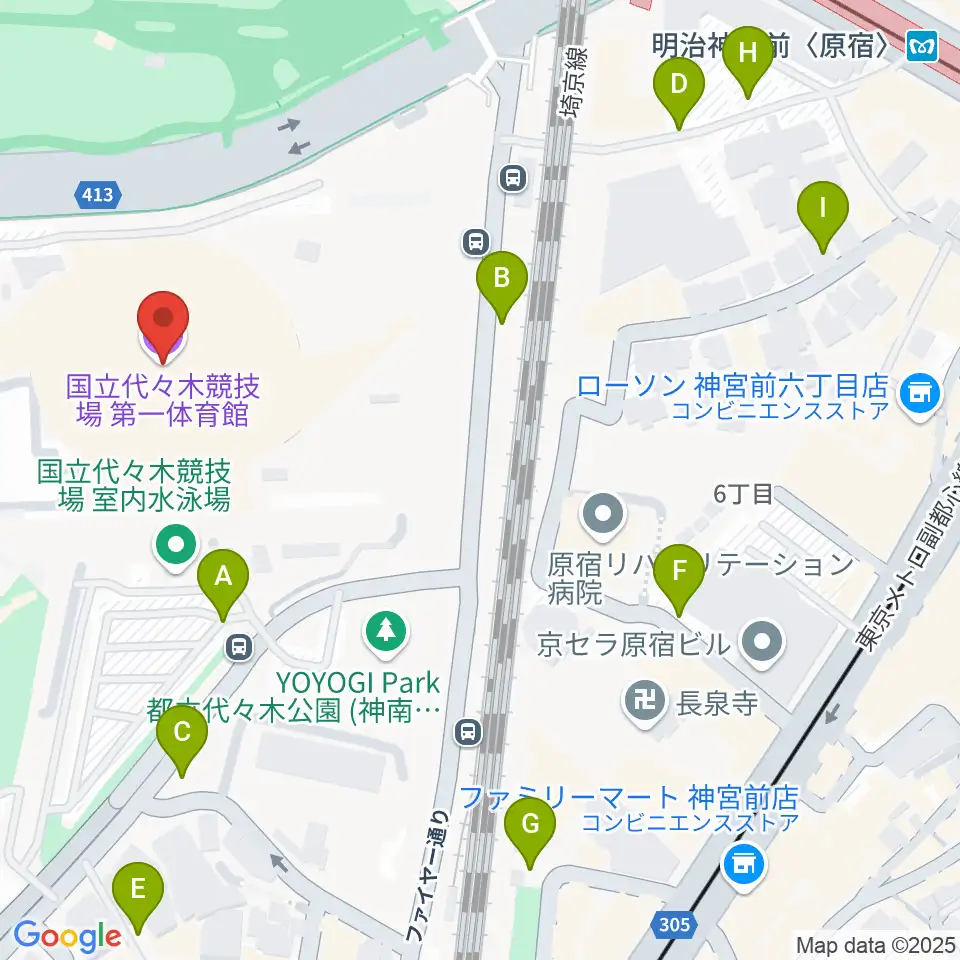 代々木第一体育館周辺の駐車場・コインパーキング一覧地図