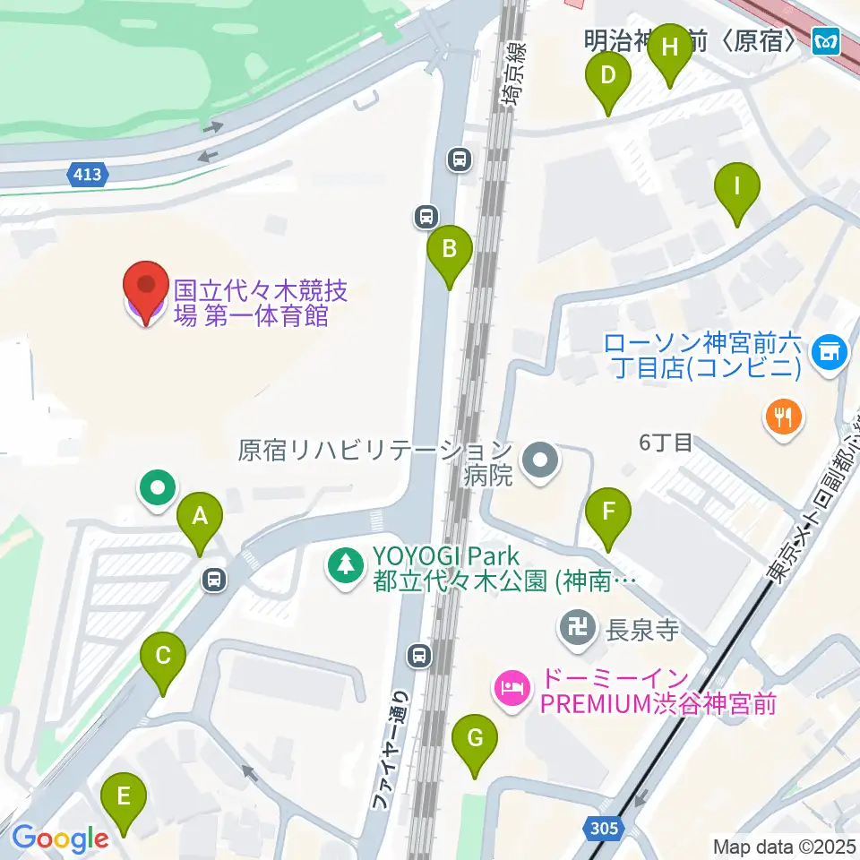 代々木第一体育館周辺の駐車場・コインパーキング一覧地図