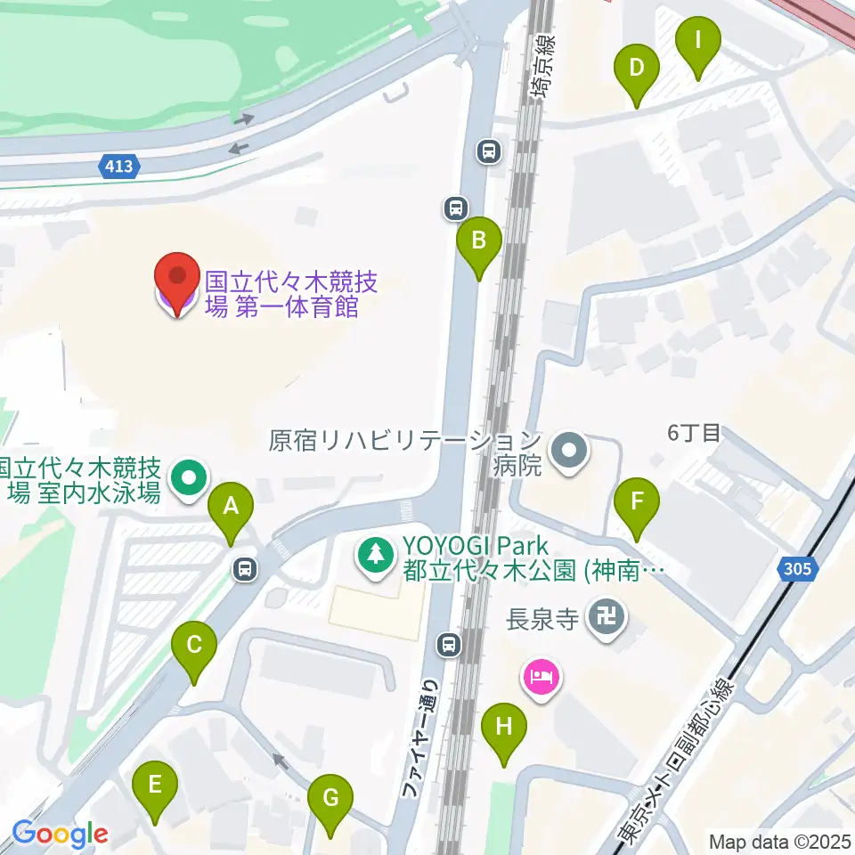 代々木第一体育館周辺の駐車場・コインパーキング一覧地図